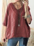 Half Sleeve V Neck Solid Casual Blouse