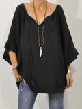 Plus Size Solid Casual V Neck 3/4 Sleeve Tops