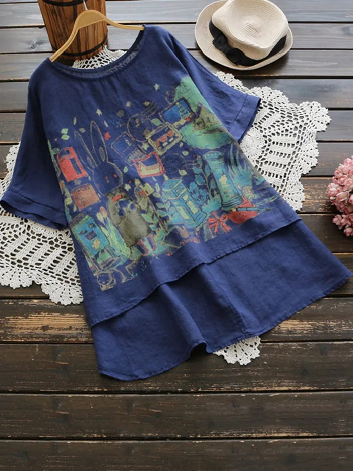 Casual Half Sleeve Round Neck Plus Size Tops