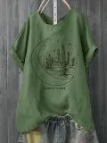 Plus Size Women Short Sleeves Round Neck Graphic Loose Casual Tops