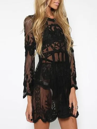 Bohemia Sexy Lace Embroidery Perspective Speaker Sleeve Dress