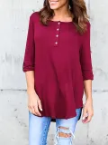 Solid Casual V neck Cotton T-Shirt