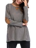 Hot Sale Solid Color Round Neck Double Row Button Collage T-shirt