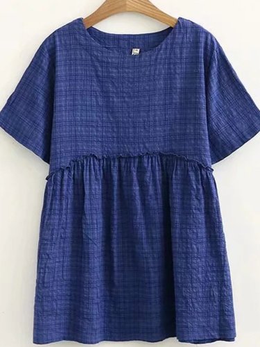Casual Round Neck A-Line Short Sleeve Shirts & Tops