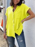 Short Sleeve Buttoned Down Pockets Plus Size Shirts