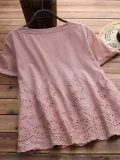 Round Neck Short Sleeve Embroidered Shirts & Tops