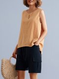 Women Solid Sleeveless Round Neck Loose Casual Vest Tops