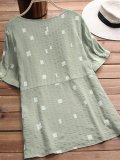 Short Sleeve Cotton-Blend Round Neck Sweet Shirts & Tops
