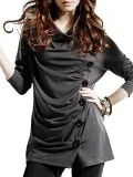 Cowl Neck Polyester Basic T-Shirt