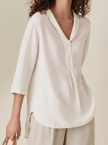 3/4 Sleeve Solid Cotton Shirts & Tops