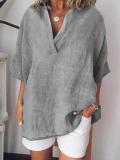 Linen Short Sleeve Solid Casual Shirts Blouses