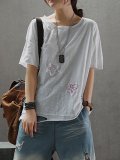 Cotton-Blend Casual Short Sleeve Shirts & Tops