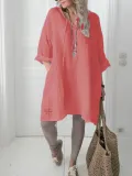 Round Neck Casual Linen Solid Shirts