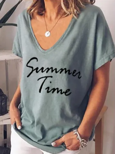 V Neck Short Sleeve Printed Shirts & Tops