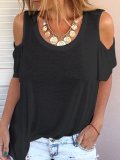 Women Tops Cold Shoulder Round Neck Sexy Casual T-Shirts