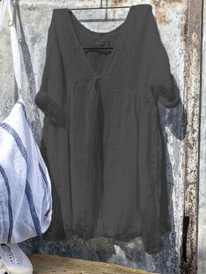 V neck Buttoned Casual Half Sleeve Dresses
