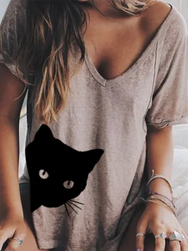 Women Summer V neck Loose T Shirt Tops