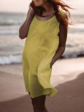 Plus Size Casual Solid Round Neck Sleeveless Pockets Dresses