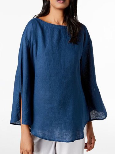 Plus Size Solid Casual 3/4 Sleeve Tops