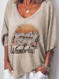 Plus Size Women Half Sleeves V Neck Graphic Loose Casual Tops