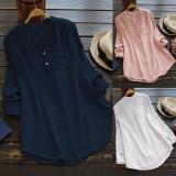 Casual Paneled Stand Collar Linen Plus Size Blouse