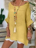 Plus Size   Women   Half   Sleeve  V-neck  Vintage  Casual   Tops