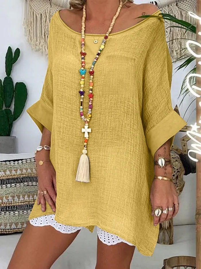 Plus Size   Women   Half   Sleeve  V-neck  Vintage  Casual   Tops