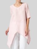 Linen Short Sleeve Solid Casual Tops