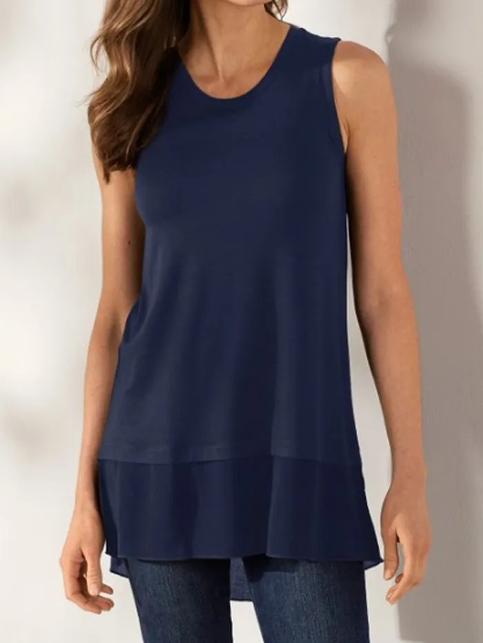 Sleeveless V Neck Solid Casual Shirts & Tops