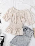 One-neck Off Shoulder Short Sleeve Pullover Solid Casual Tops