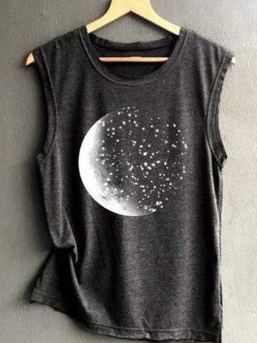 Round Neck Sleeveless Printed Casual Shirts & Tops