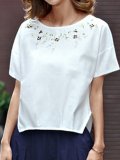 Plus Size Women Short Sleeve Round Neck Vintage Floral Casual Tops