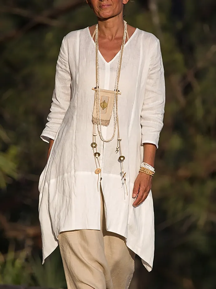 Women Casual 3/4 Sleeve Side Slit Shirts Plus Size Blouses