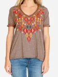 Cotton-Blend Floral Short Sleeve Shirts & Tops