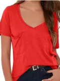 Casual V Neck Pockets Cotton-Blend Shirts & Tops