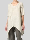Linen Short Sleeve Solid Casual Tops