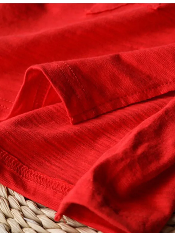 Solid Round Neck Cotton-Blend Shirts & Tops