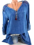 Long Sleeve Solid Basic V neck Buttoned Blouses