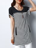 Plus Size Women Short  Sleeve  Round Neck  Striped  Casual  Tops
