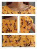 Plus Size Women Loose Cotton And Linen Round Neck Short Sleeve Floral Casual Top