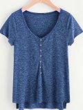 Short Sleeve Cotton-Blend V Neck Shirts & Tops