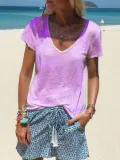 Deep V-Neck Short Sleeve Shirts & Tops