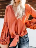 Balloon Sleeve Tie Top Blouse Shirt