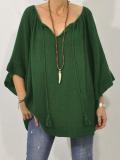 Plus Size Solid Casual V Neck 3/4 Sleeve Tops
