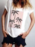 White Short Sleeve V Neck Casual Floral Shirts & Tops