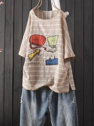 Casual Half Sleeve Round Neck Plus Size Tops