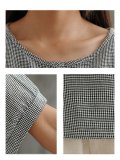 Plus Size Women Round Neck Short Sleeve Plaid Cotton And Linen Loose Casual Top