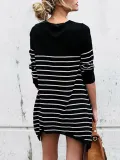 Cotton-blend Striped Casual Crew Neck T-Shirt