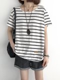 Casual Short Sleeve Striped Cotton Shirts & Tops