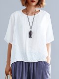 Plus Size Women Short Sleeve Round Neck Solid Loose Casual Tops